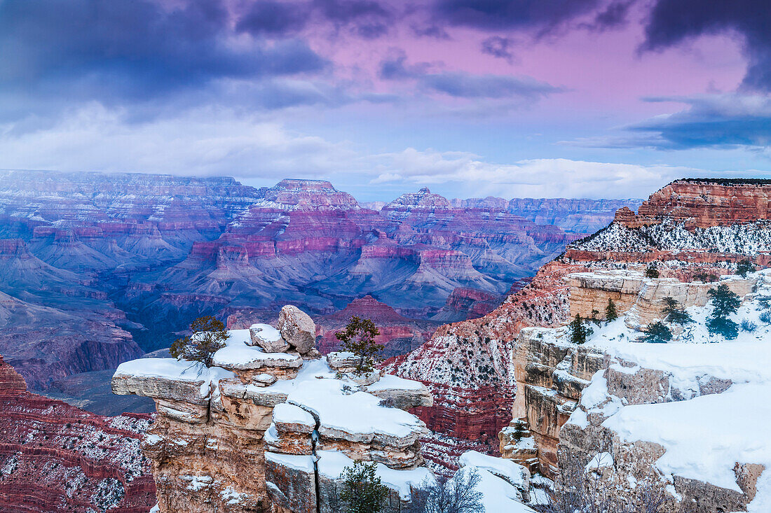 Scenic view of snow at canyon