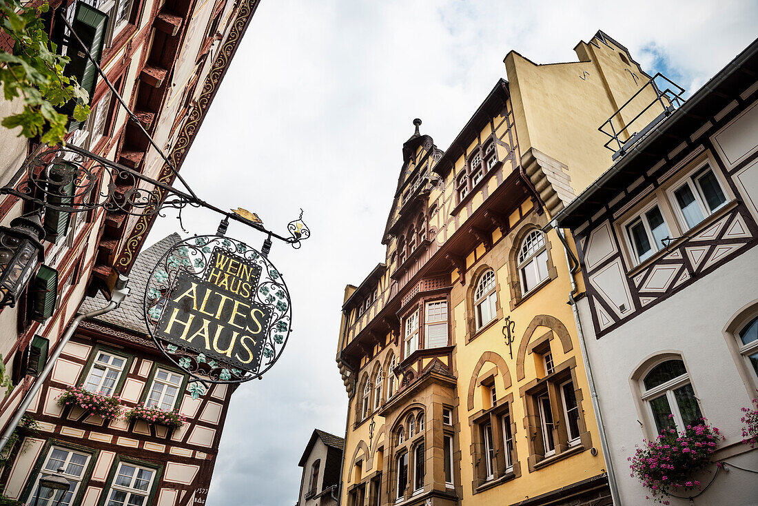 UNESCO World Heritage Upper Rhine Valley, timber frame houses in the old town of Bacharach, Rhineland-Palatinate, Germany