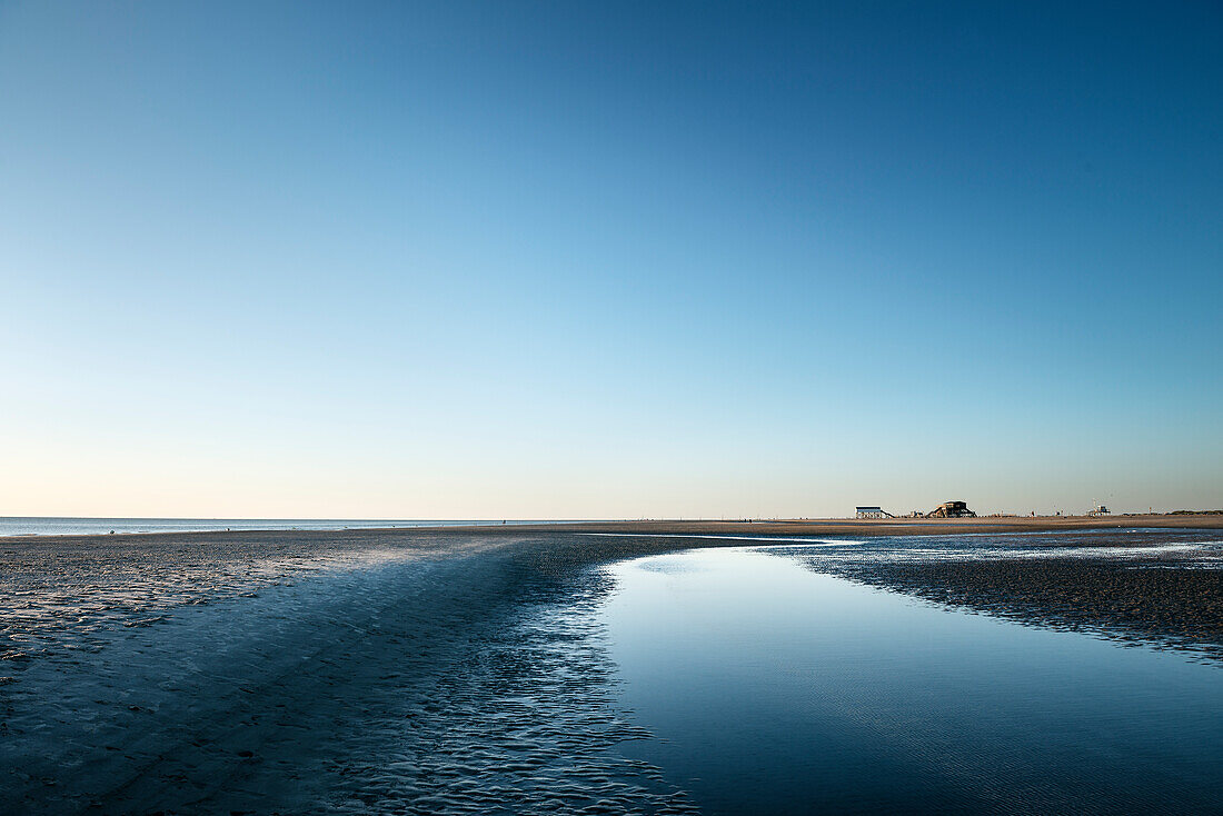 UNESCO Weltnaturerbe Wattenmeer, Strand von Sankt Peter-Ording während Ebbe, Schleswig-Holstein, Deutschland, Nordsee