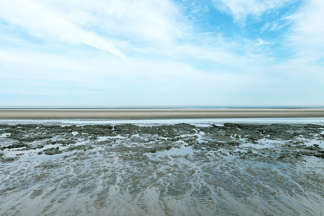 UNESCO World Heritage the Wadden Sea, low tide on the beach of St. Peter-Ording, Schleswig-Holstein, Germany, North Sea