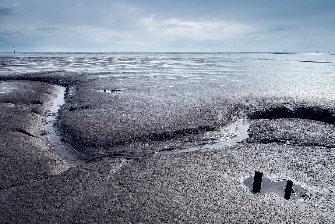 UNESCO Weltnaturerbe Wattenmeer, Schlickwatt bei Wremen im Landkreis Cuxhaven, Niedersachsen, Deutschland, Nordsee