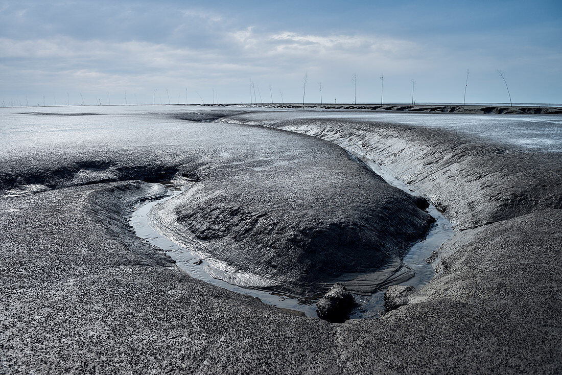 UNESCO Weltnaturerbe Wattenmeer, Schlickwatt bei Wremen im Landkreis Cuxhaven, Niedersachsen, Deutschland, Nordsee