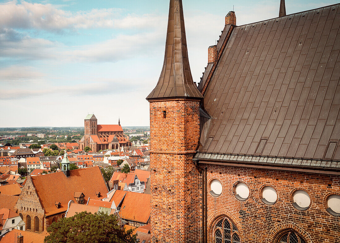 UNESCO World Heritage Hanseatic city of Wismar, view of churches in the Old Town, Wismar, Mecklenburg-West Pomerania, Germany