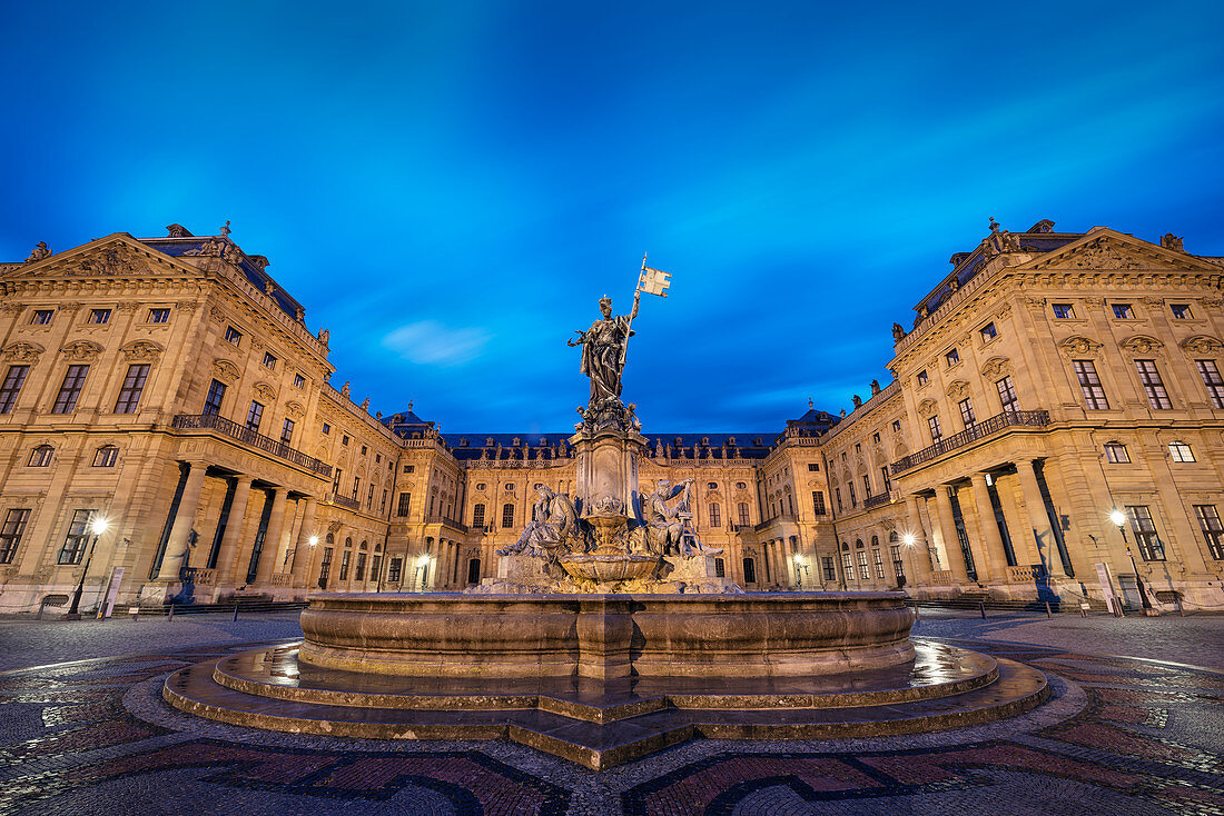 UNESCO World Heritage Wuerzburg residence at night, palace, Wuerzburg, Frankonia, Bavaria, Germany