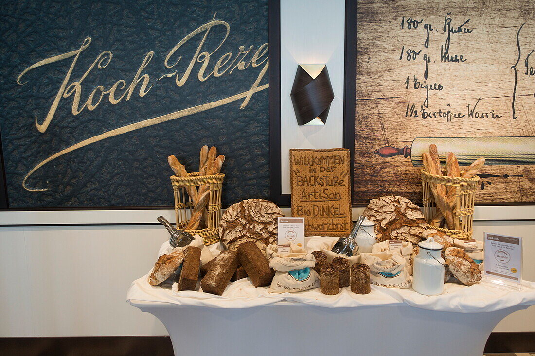 Famous TUI Cruises Artisan bread display at entrance to Backstube restaurant aboard cruise ship Mein Schiff 6 (TUI Cruises), Baltic Sea, near Denmark