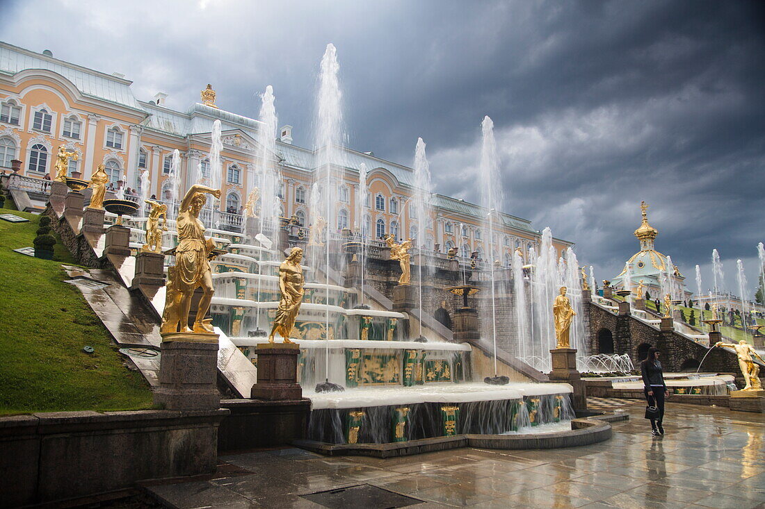 Grand Cascade fountains at Peterhof Palace (Petrodvorets), St. Petersburg, Russia