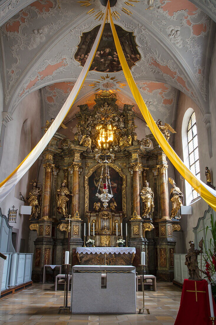 Altar inside Basilica minor of the Holy Trinity church, Gößweinstein, Franconia, Bavaria, Germany