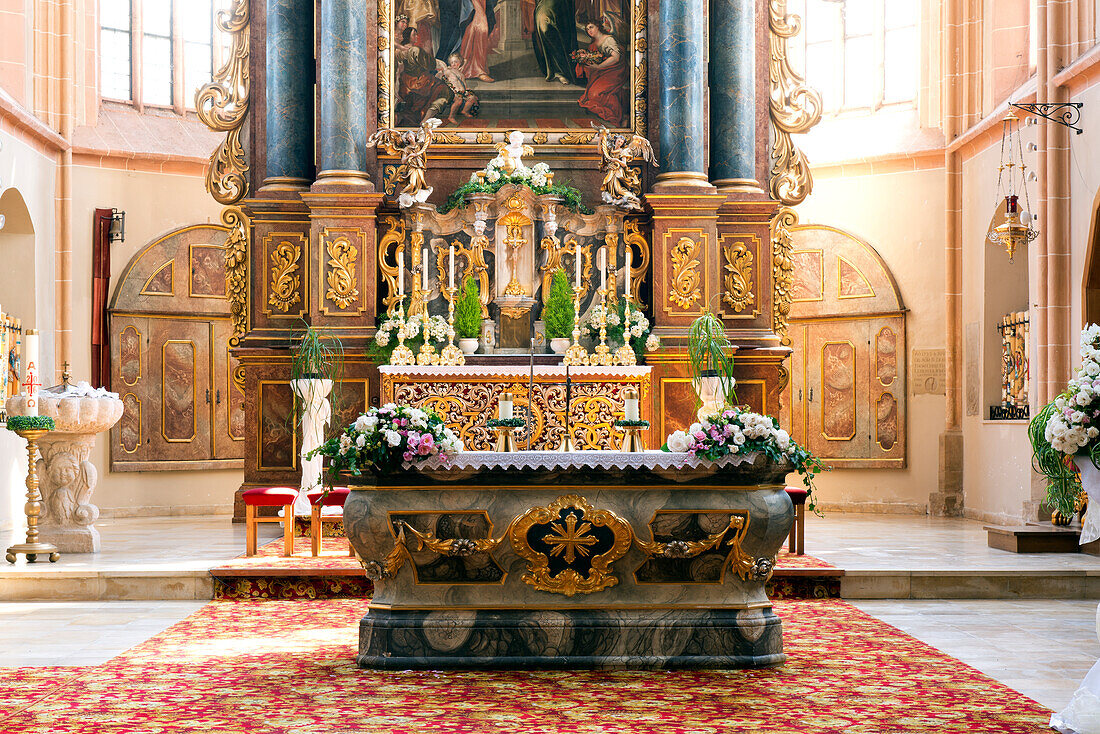 Main altar in the church of the Seligenporten Monastery, Seligenporten, Lower Bavaria