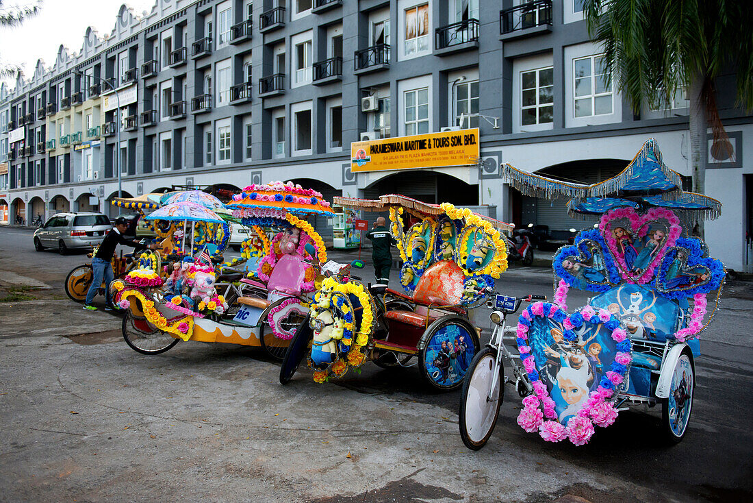 Trishaws in the old city of Malacca, Malaysia