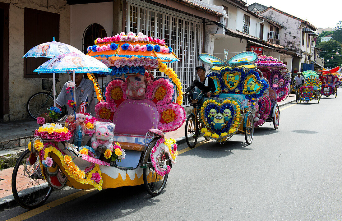 Trishaws in the old city of Malacca, Malaysia