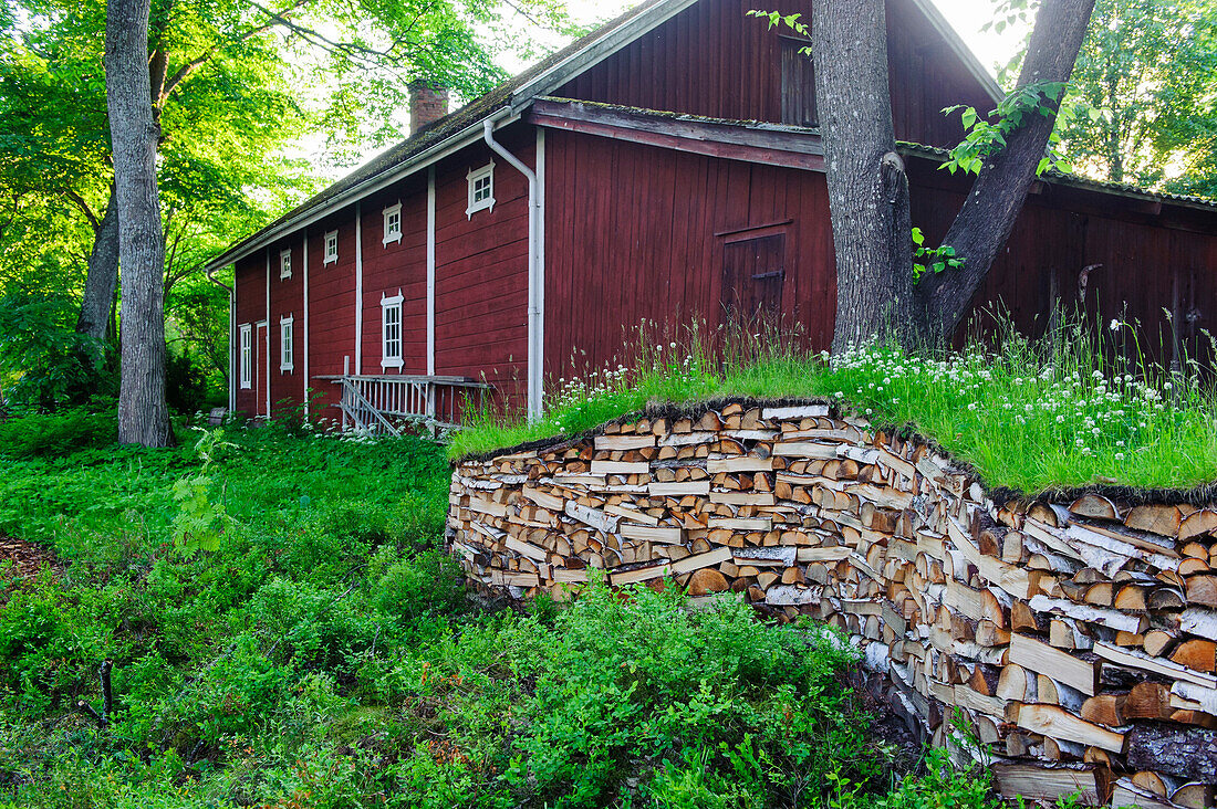 Woodpile in Astrid Lindgren Maes Cultural Center, Sweden