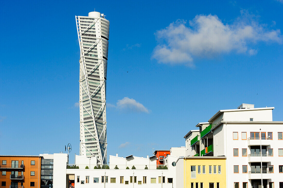 Modern concrete building in the renovated harbor area, Malmo, southern Sweden, Sweden