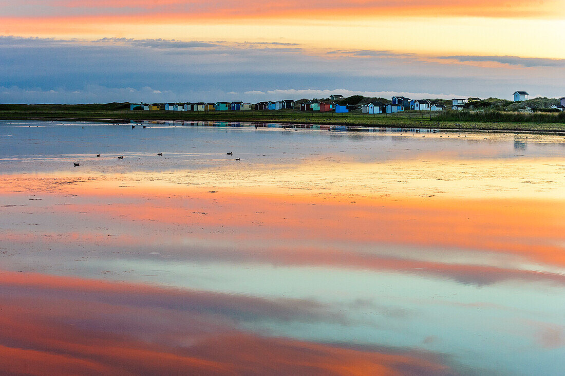 Colorful beach huts at Skanör med Falsterbo, Skane, Southern Sweden, Sweden