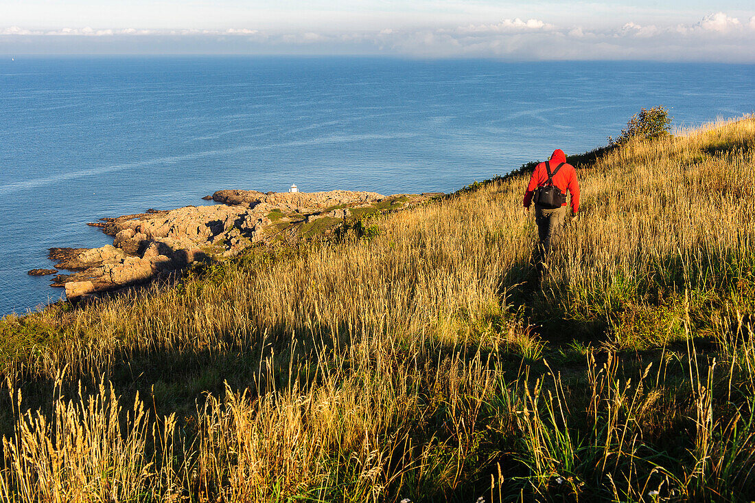 Fernwanderweg Skaneleden in Der Provinz Skane, Landschaft und Wanderer auf der Halbinsel Kullerberg, auf dem Skaneleden, Skane, Südschweden, Schweden