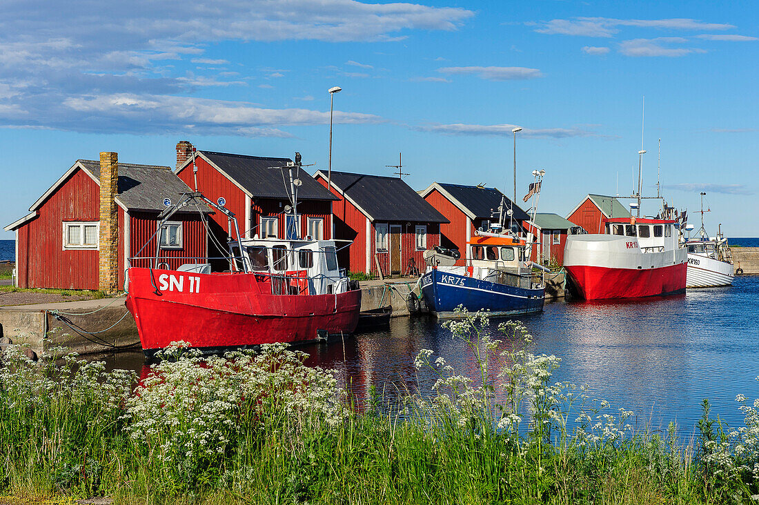 Small fishing boats in the fishing village Oessby, Schweden