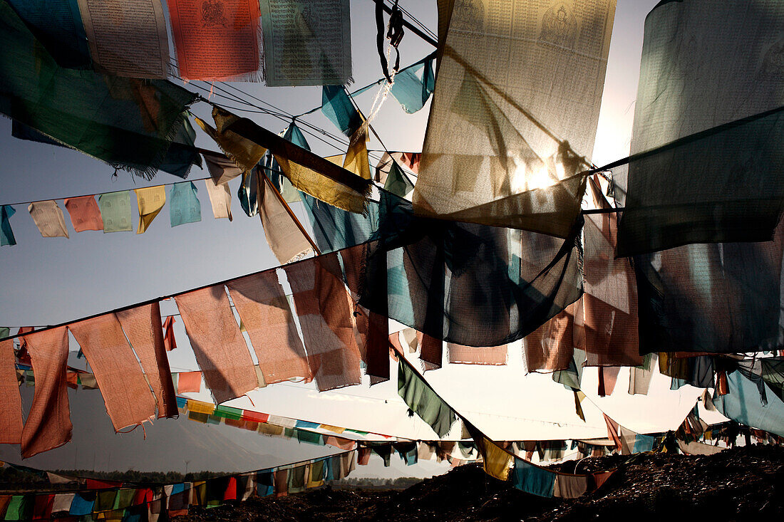 Prayer flags hanging outdoors