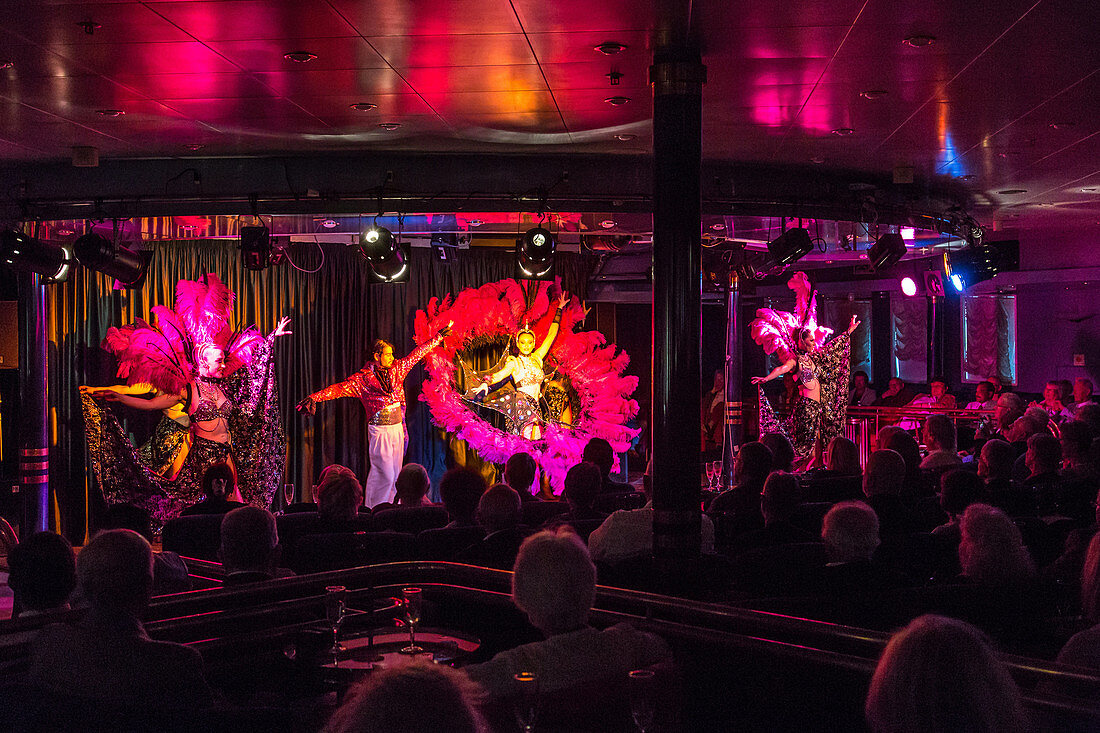 dance performance (french cancan) aboard the ocean liner, the cruise ship astoria, greenland