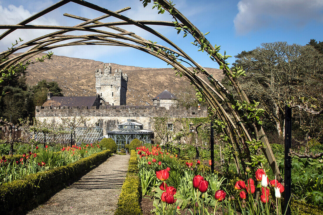 enclosed garden in front of the castle, glenveagh national park, county donegal, ireland