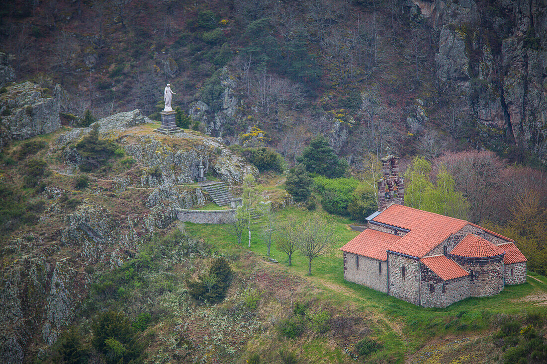 notre dame d'estours chapel, pilgrimage site to which people came to be saved from the man-eater of gevaudan, (43) haute-loire, auvergne rhone alpes, france