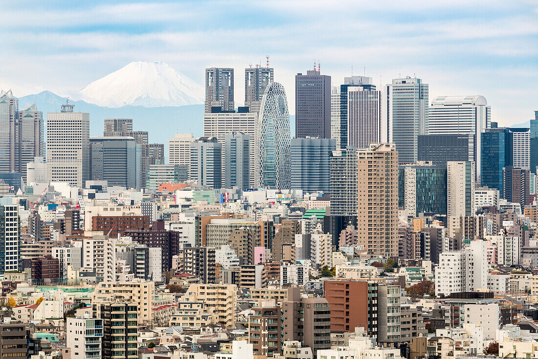 Mount Fuji and the Shinjuku district skyscraper skyline, Tokyo, Japan, Asia