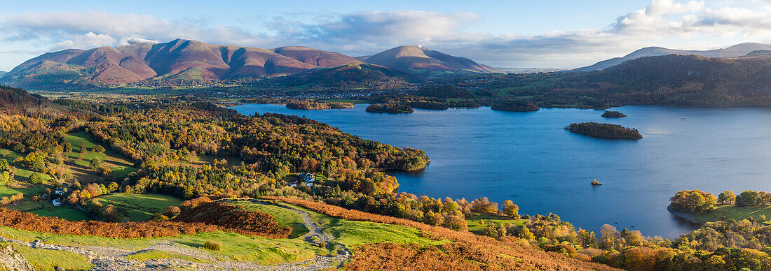 Derwent Water and Skiddaw mountains beyond, Lake District National Park, UNESCO World Heritage Site, Cumbria, England, United Kingdom, Europe