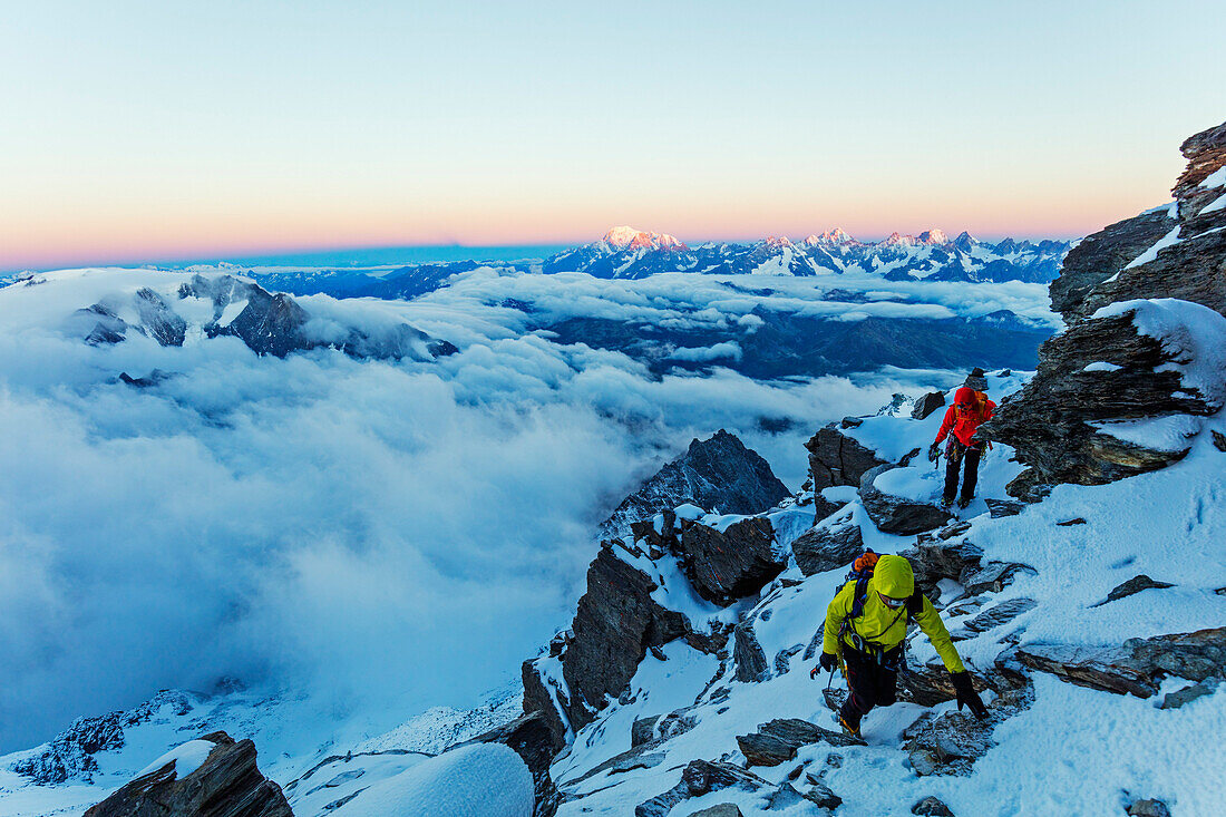 Sunrise view to Mont Blanc in France from Grand Combin, Valais, Swiss Alps, Switzerland, Europe