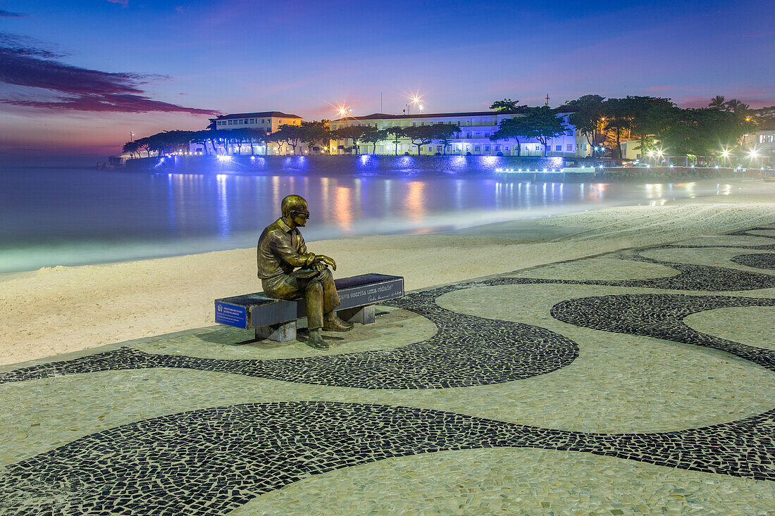 Brazilian poet Carlos Drummond de Andrade statue at Copacabana beach sidewalk, Rio de Janeiro, Brazil, South America