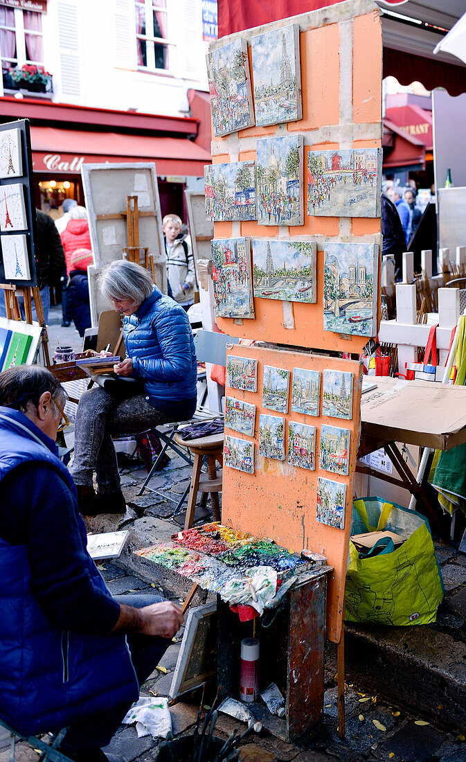 France, Paris, hill of Montmartre, Place du Tertre with its painters