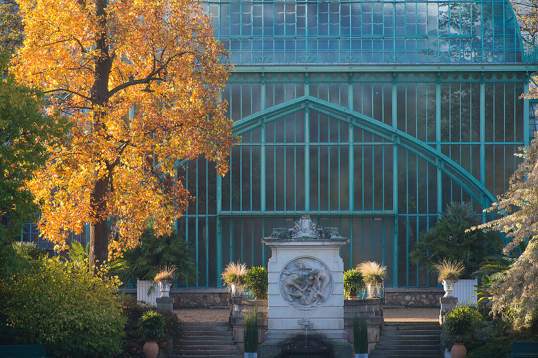 Paris 16th district. Garden of the greenhouses of Auteuil. The great greenhouse