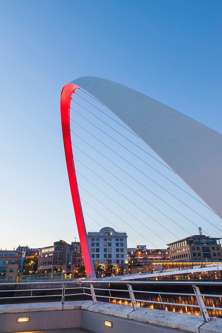 England, Tyne and Wear, Gateshead, Newcastle, Gateshead Millenium Bridge and Newcastle Skyline