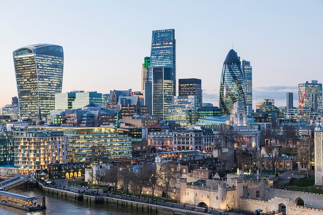 England, London, City Skyline View from Tower Bridge