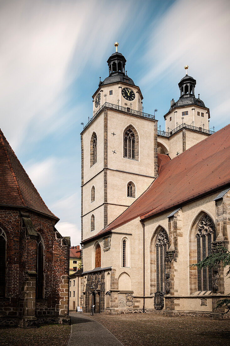 UNESCO World Heritage Martin Luther towns, town church at market square at Wittenberg, Saxony-Anhalt, Germany