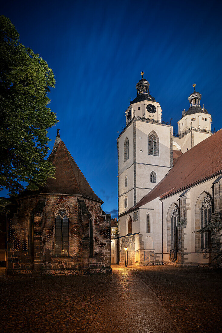 UNESCO Welterbe Lutherstädte, Stadtkirche am Marktplatz Lutherstadt Wittenberg, Sachsen-Anhalt, Deutschland