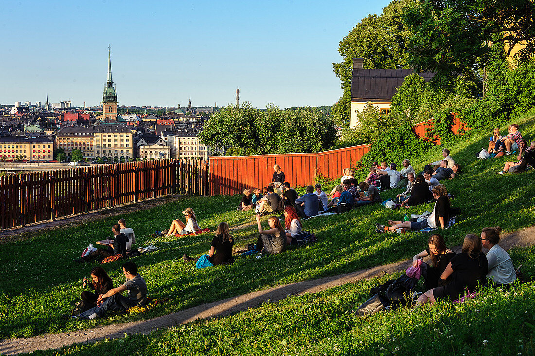 View from Soedermalm Mariaberget on church Riddarholmskyrkan, Stockholm, Sweden