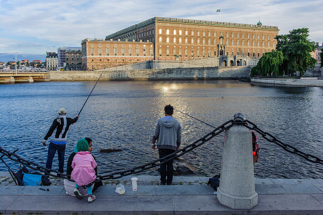 Angler in front of the royal castle, Stockholm, Sweden