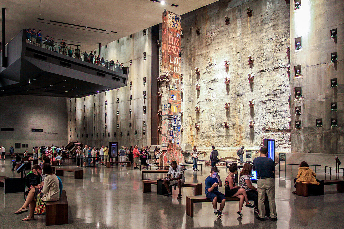 foundations of the former north tower of the world trade center today making up part of the national september 11, 2001 museum, ground zero, downtown manhattan, new york city, state of new york, united states, usa