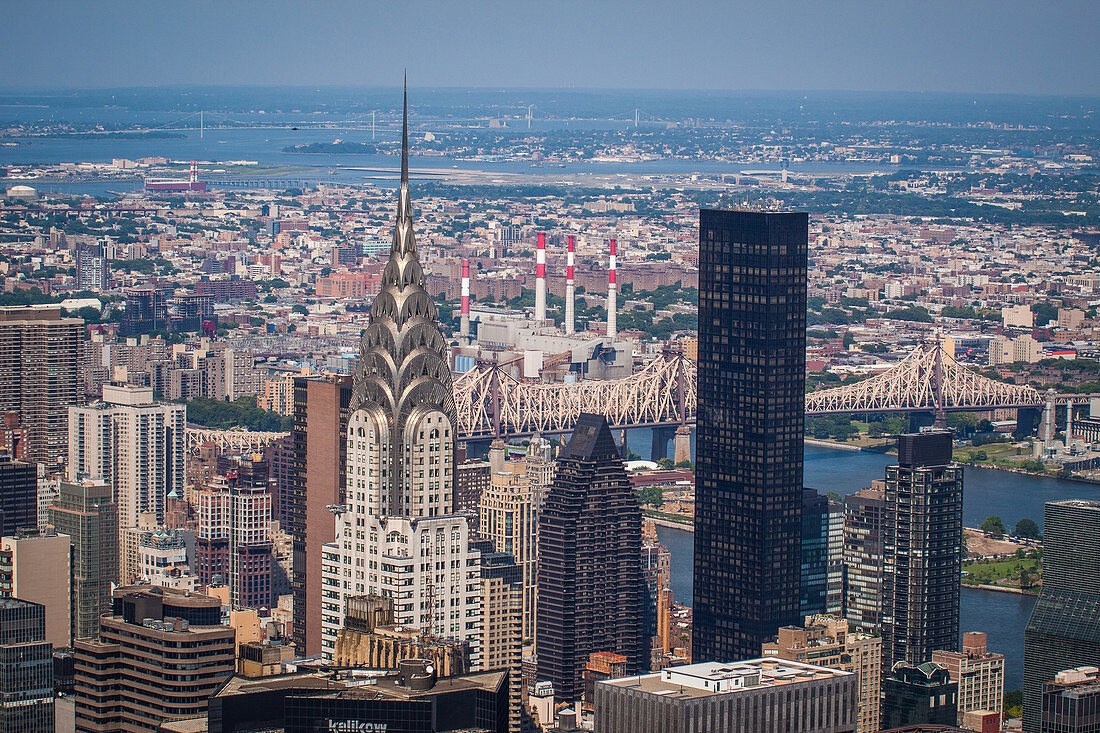 view of the chrysler building and the buildings of midtown seen from the observatory of the empire state building, midtown, manhattan, new york city, state of new york, united states, usa