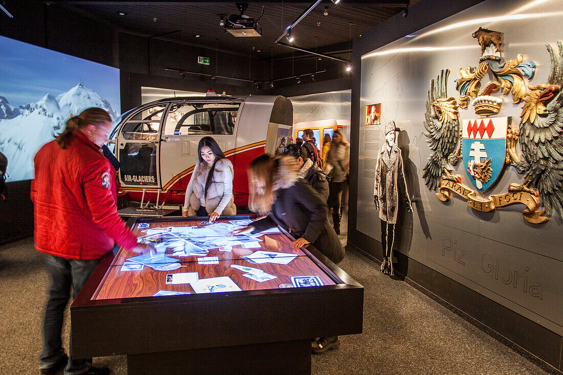 exhibition devoted to james bond, secret agent 007, and the movie on her majesty's secret at the summit of the schiltorn where it was filmed, piz gloria, bernese alps, canton of berne, switzerland