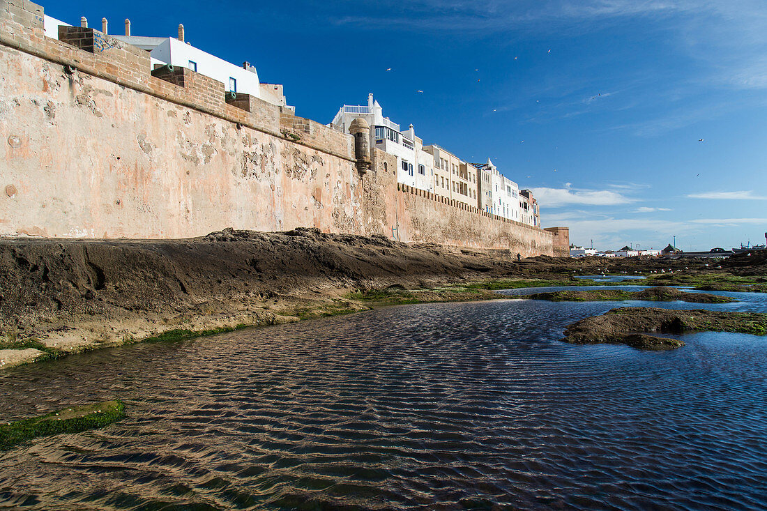 western bastion, the ramparts and fortifications seen from the sea, essaouira, mogador, atlantic ocean, morocco, africa