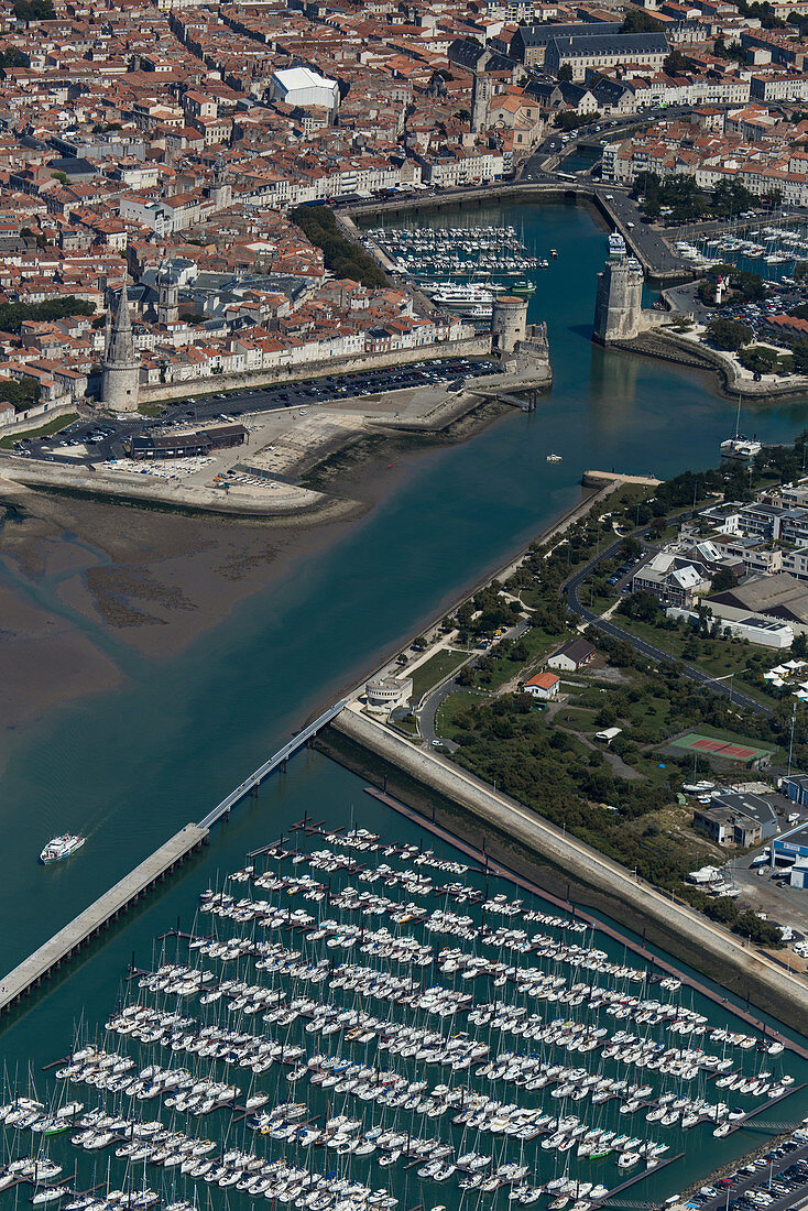 aerial view of the old port and the port des minimes, la rochelle, (17) charente-maritime, nouvelle aquitaine