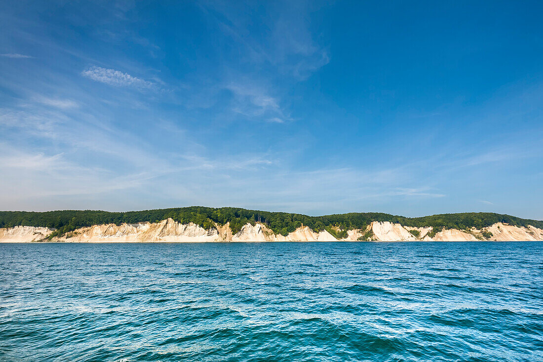 View towards chalk cliffs, Stubbenkammer, Jasmund National Park, Ruegen Island, Mecklenburg-Western Pomerania, Germany