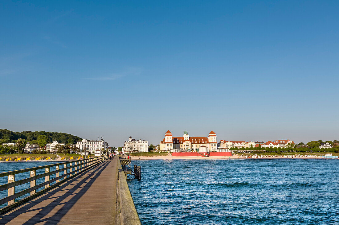 View from pier towards Kurhaus, Binz, Ruegen Island, Mecklenburg-Western Pomerania, Germany