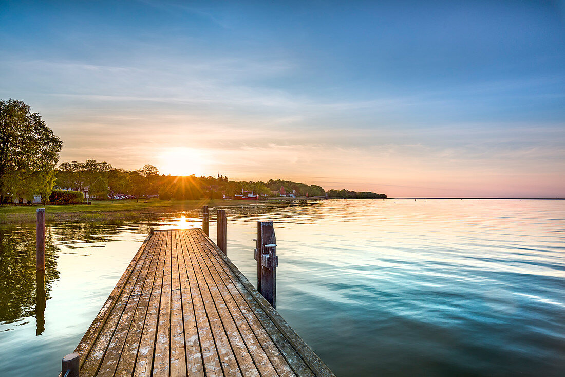 Sunset at the marina, Jasmunder Bodden, Ralswiek, Ruegen Island, Mecklenburg-Western Pomerania, Germany