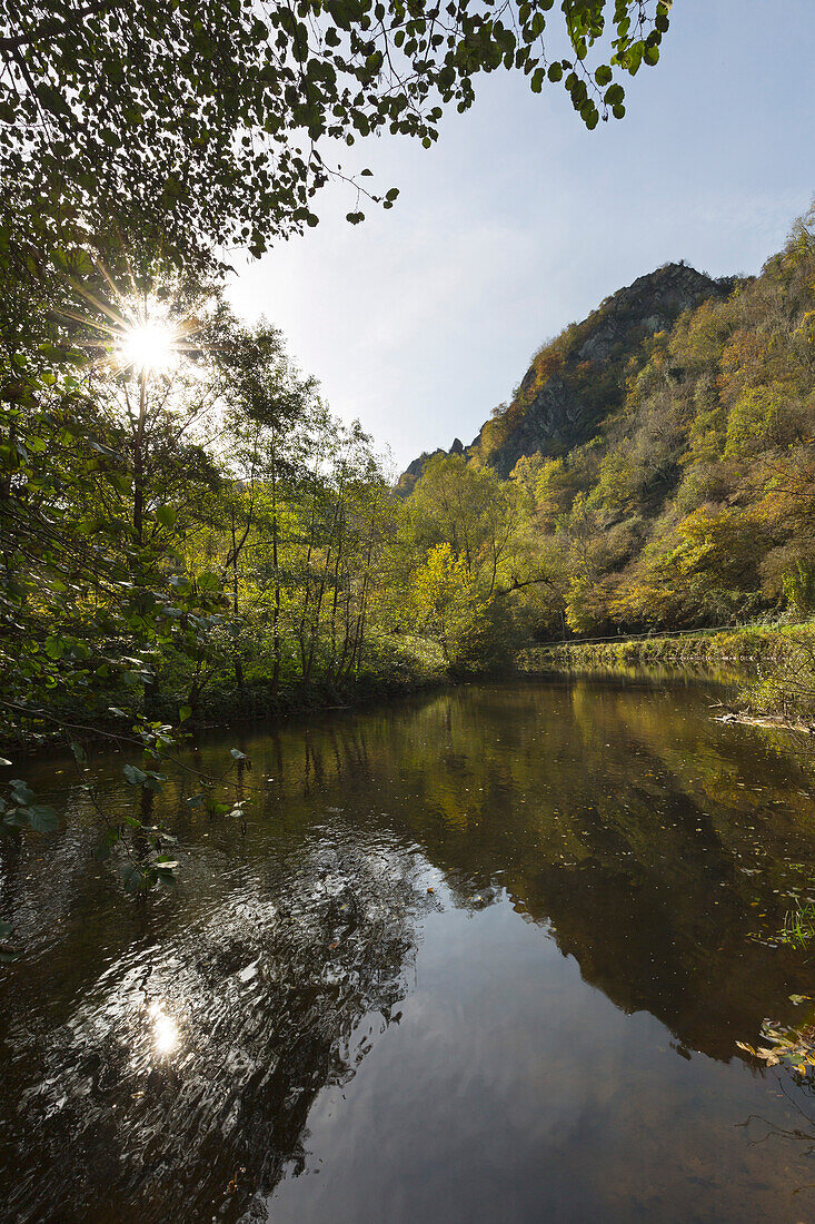 Felslandschaft der Ahr, im Langfigtal, Altenahr, Ahrsteig, Ahr, Rheinland-Pfalz, Deutschland