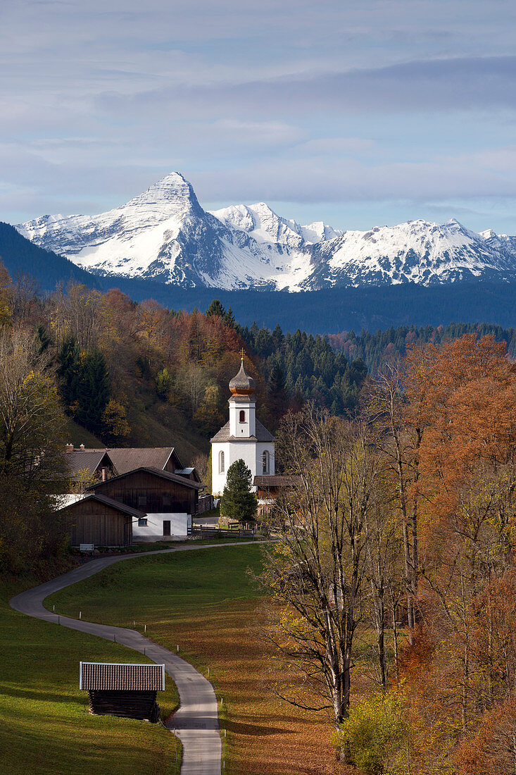 View to Wamberg village, Werdenfelser Land, Bavaria, Germany