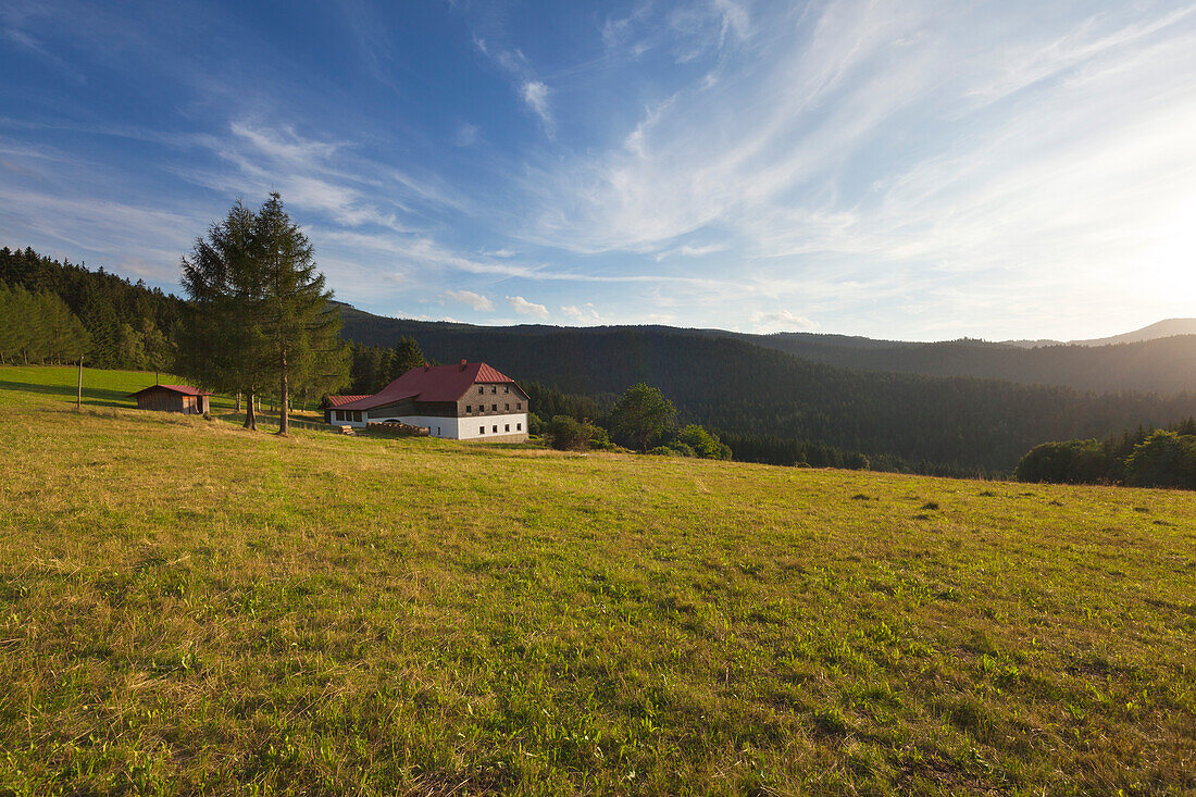 Farm at the path to Kleiner Arbersee, Bavarian Forest, Bavaria, Germany