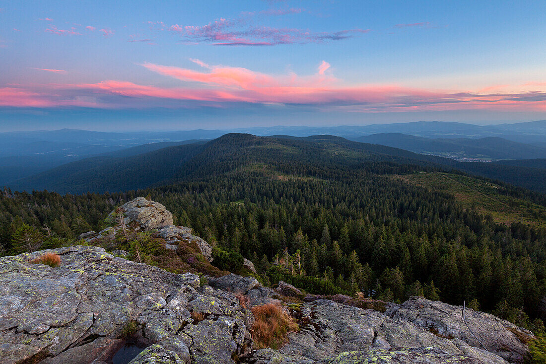 View from Richard-Wagner-Kopf southwards to Bodenmais, Grosser Arber, Bavarian Forest, Bavaria, Germany