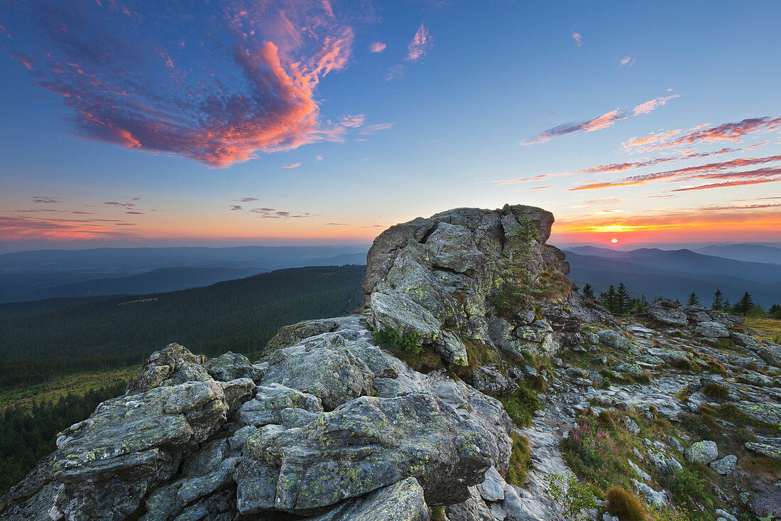 Sunset at Richard-Wagner-Kopf, Grosser Arber, Bavarian Forest, Bavaria, Germany