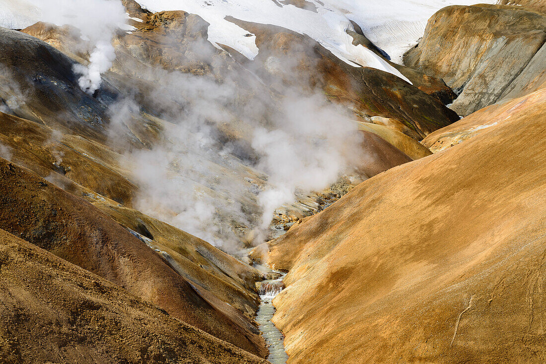 Smoke in the geothermal region of Kerlingarfjoell, highland of Iceland