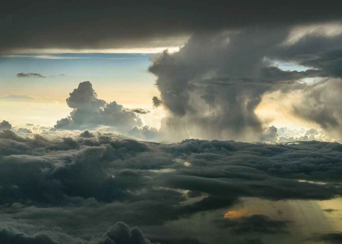 dramatic mood during a flight circumnavigating the thunderstorms above Franconia, Germany